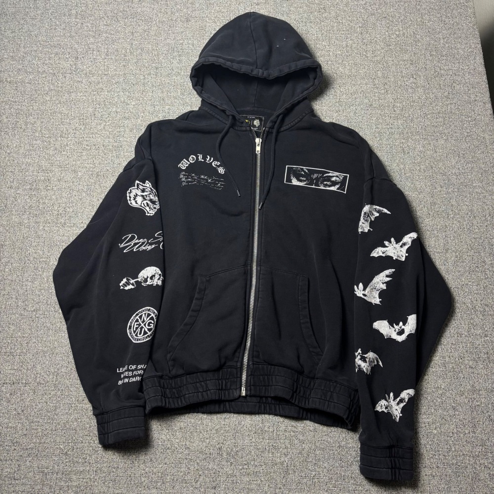 Darc Sport Hoodie Mens M Batman Wolves Zip Up Black Graphic Limited Edition